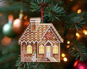 Christmas Ornament Cross Stitch Pattern, Counted Cross Stitch, Winter Embroidery Pdf, Gingerbread House, Saga File, Plastic Canvas Pattern