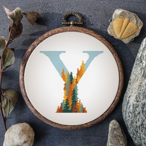 Padrão de ponto cruz de monograma, letras de outono, design de ponto cruz, nome personalizável, amostra de padrão de bordado para iniciantes, presente personalizado
