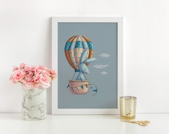 Baby Cross Stitch With Bunny, Nursery Embroidery PDF, Rabbit Counted Cross Stitch, Baby Boy Gift, Personalized Gifts For Newborn, Saga File