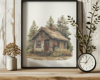Nature Cross Stitch Pattern With Forest Cabin, Landscape Cross Stitch Designs, Forest Cottage Embroidery Pattern, Counted Cross Stitch Chart