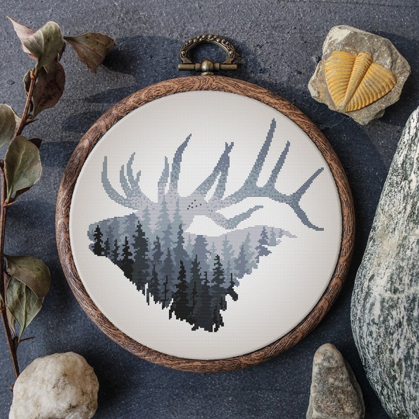 Deer Cross Stitch Pattern Landscape Counted Cross Stitch Nature Embroidery Pattern Digital Download Cross Stitch PDF