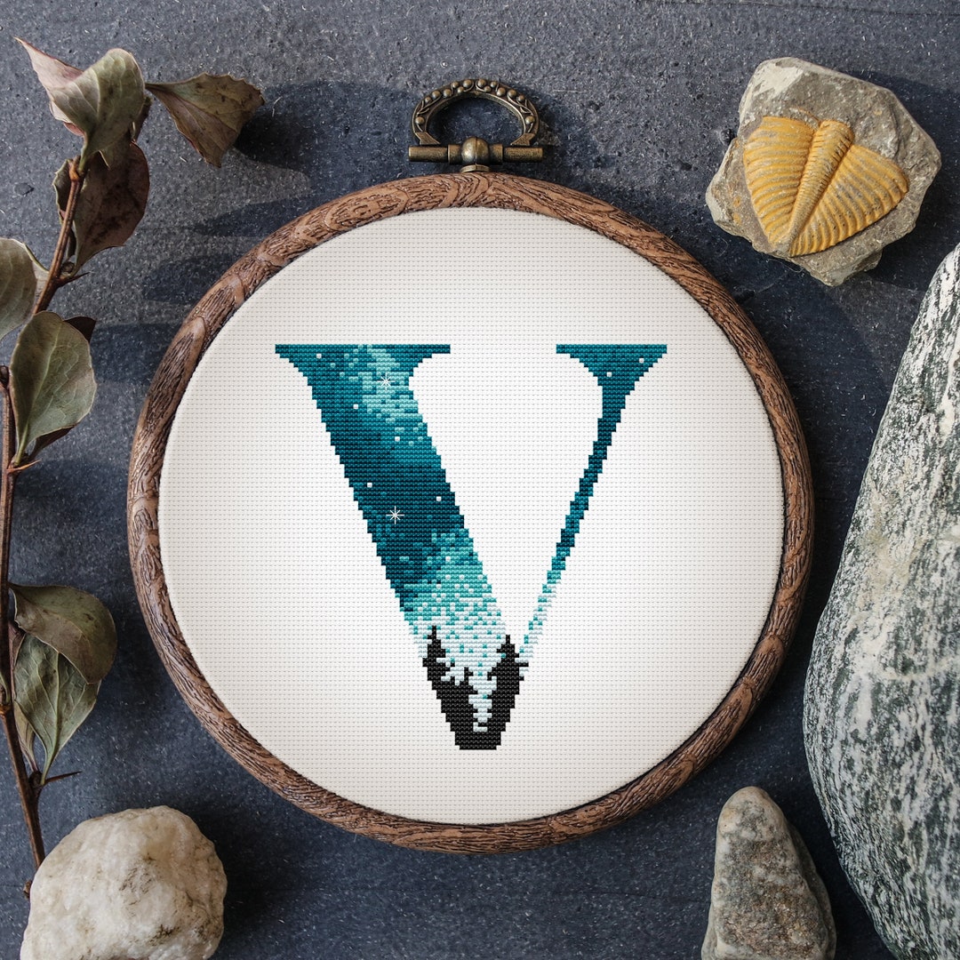Custom Cross Stitch Pattern PDF With Letter V, Counted Monogram Cross ...
