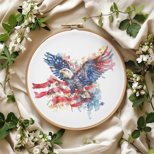 Kreuzstich Stickmuster PDF mit Amerikanischem Adler, Amerikanischer Adler Kreuzstich Designs, Gezählt, USA Kreuzstichvorlage, Aquarell Stickmuster