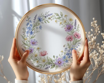 Kruissteekpatroon pdf met bloemenkrans, geteld borduurpatroon, aquarel kruissteekkaart, unieke Moederdagcadeaus