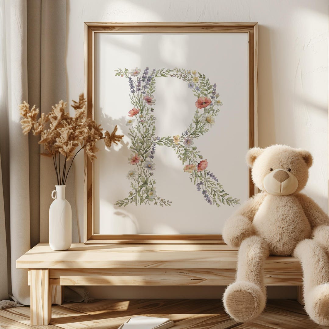 Custom Cross Stitch Pdf, Counted, Floral Letter R Cross Stitch Pattern ...