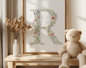 Aangepaste kruissteek pdf, geteld, bloemen letter R kruissteekpatroon, monogram kruissteektabel, gepersonaliseerde geschenken, patroonhouder