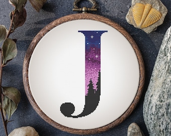 Monogram Cross Stitch Pattern, Modern Family Name Embroidery Designs, Count, Custom Alphabet Letter Cross Stitch Chart PDF, Digital Download