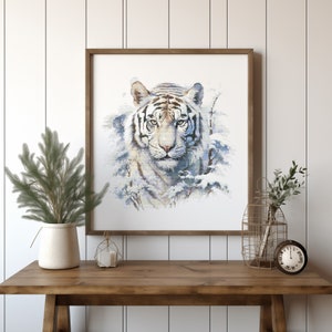 Cross Stitch Pattern With White Tiger, Animal Cross Stitch Designs, Christmas Cross Stitch Chart, Wild Nature Embroidery Pattern, Counted