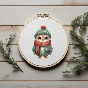 Winter Cross Stitch Pattern With Cute Owl, Nursery Cross Stitch Designs, Christmas Cross Stitch Chart, Owl Embroidery Pattern, Counted