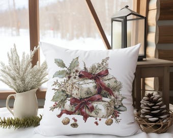 Cross Stitch Pattern With Christmas Gifts, Counted Christmas Wreath Embroidery Pattern, Watercolor Cross Stitch Chart, Winter Holiday Decor