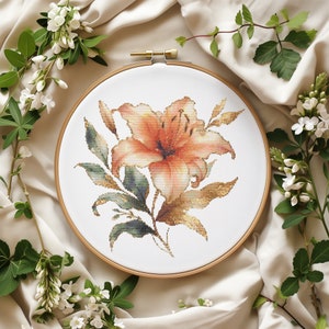 Cross Stitch Pattern With Lily, Floral Embroidery Pattern Pdf,  Modern Cross Stitch Designs, Counted Cross Stitch Art, Mothers Day Gifts
