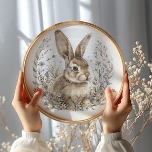 Cross Stitch Pattern With Easter Bunny, Modern Cross Stitch Designs, Easter Embroidery Pattern, Spring Cross Stitch Pattern, Floral Pattern
