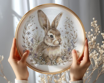 Cross Stitch Pattern With Easter Bunny, Modern Cross Stitch Designs, Easter Embroidery Pattern, Spring Cross Stitch Pattern, Floral Pattern