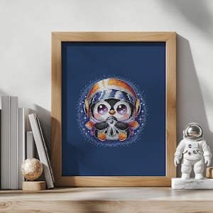 ペンギンのクロスステッチパターン、クロスステッチチャート、宇宙飛行士のクロスステッチデザイン、保育園のクロスステッチアート、サガファイル、男の子へのギフト