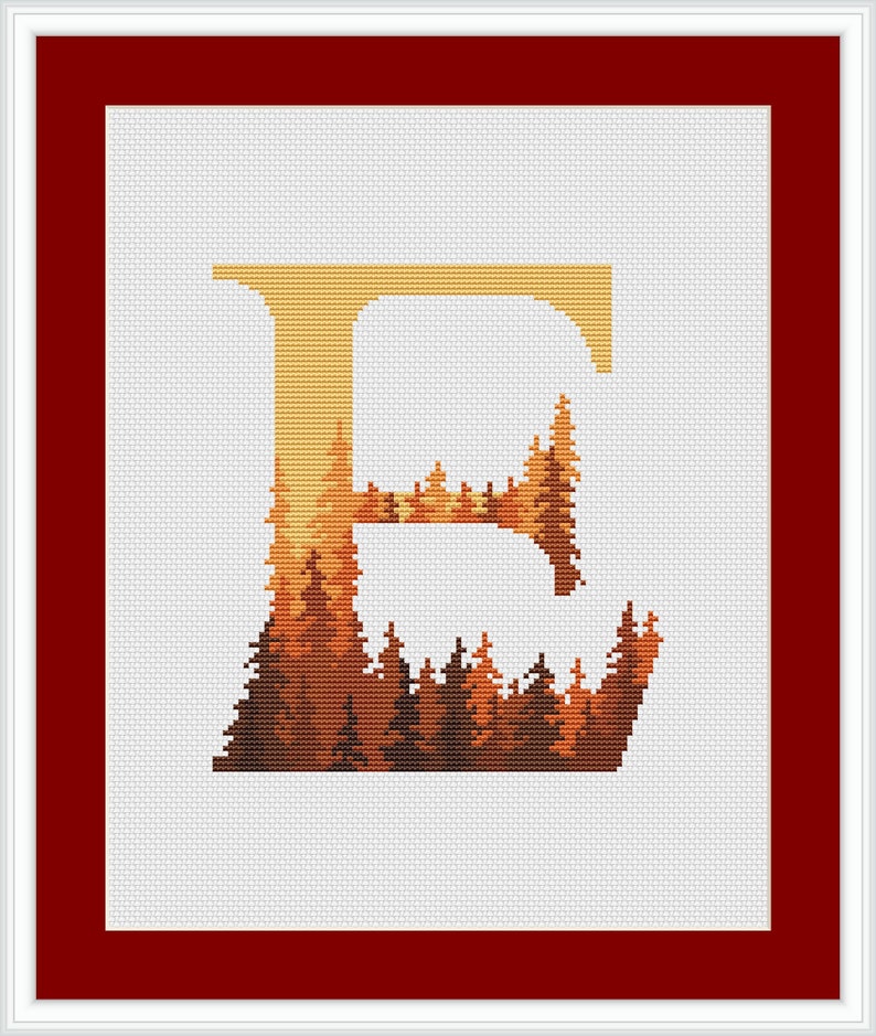 Monogram Cross Stitch Pattern Counted Orange Letter Cross Stitch