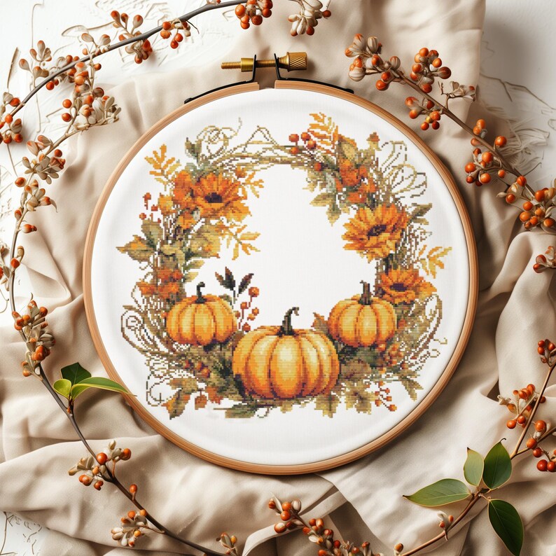 Fall Cross Stitch Patterns With Pumpkins, Counted, Autumn Embroidery ...