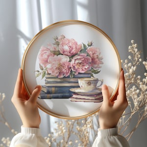 Kruissteekpatroon met boeken, bloemen, geteld, borduurpatroon, aquarel bloemen kruissteekkaart, Moederdag kruissteek pdf