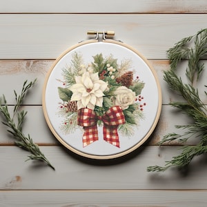 Kruissteekpatroon met kerstboeket, borduurpatroon getelde kerst, kruissteekkaart aquarel bloemen, eenvoudige kruissteek