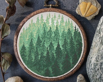 Forest Cross Stitch Pattern  Modern Nature Forest Embroidery  Pattern Scandinavian Digital Download Cross Stitch Pattern PDF