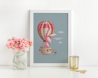 Baby Girl Cross Stitch Pattern Pink Boho Nursery Counted Cross Stitch Bunny In Hot Air Ballon Embroidery Sampler Baby Gift Digital Downloads