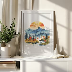 Modernes Kreuzstichmuster mit Bergen, Waldlandschaft Kreuzstichmuster, Natur Stickmuster, Kreuzstichmuster