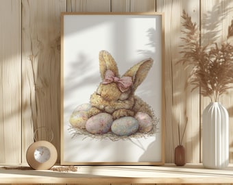 Easter Cross Stitch Pattern With Cute Rabbit, Counted Cross Stitch Designs, Hare Embroidery Pattern, Spring Cottagecore Home Decor