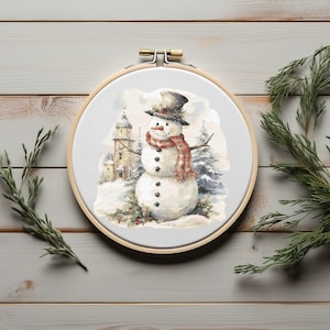 Cross Stitch Pattern With Snowman, Counted Christmas Embroidery Pattern, Winter Holiday Cross Stitch Chart, Easy Cross Stitch