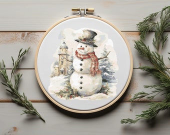 Cross Stitch Pattern With Snowman, Counted Christmas Embroidery Pattern, Winter Holiday Cross Stitch Chart, Easy Cross Stitch