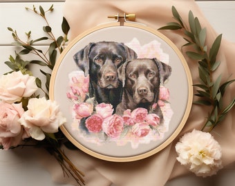 Cross Stitch Pattern Pdf With Labradors, Pet Embroidery Designs, Dog Cross Stitch Chart, Digital Downloads, Gifts For Dog Mom