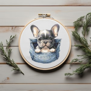 Kreuzstichmuster mit Welpen, Tier Stickerei Design Muster, Kindergarten Kreuzstichvorlage mit Hund, gezählt, einfache Kreuzstichvorlage