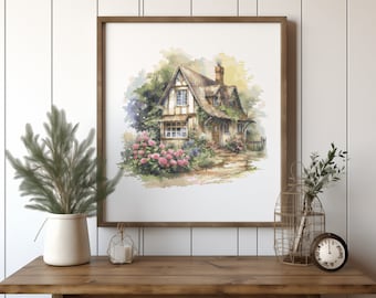 Cross Stitch Pattern With Country Cottage, Rustic Landscape Cross Stitch Designs, Country Embroidery Pattern, Counted Cross Stitch Pattern