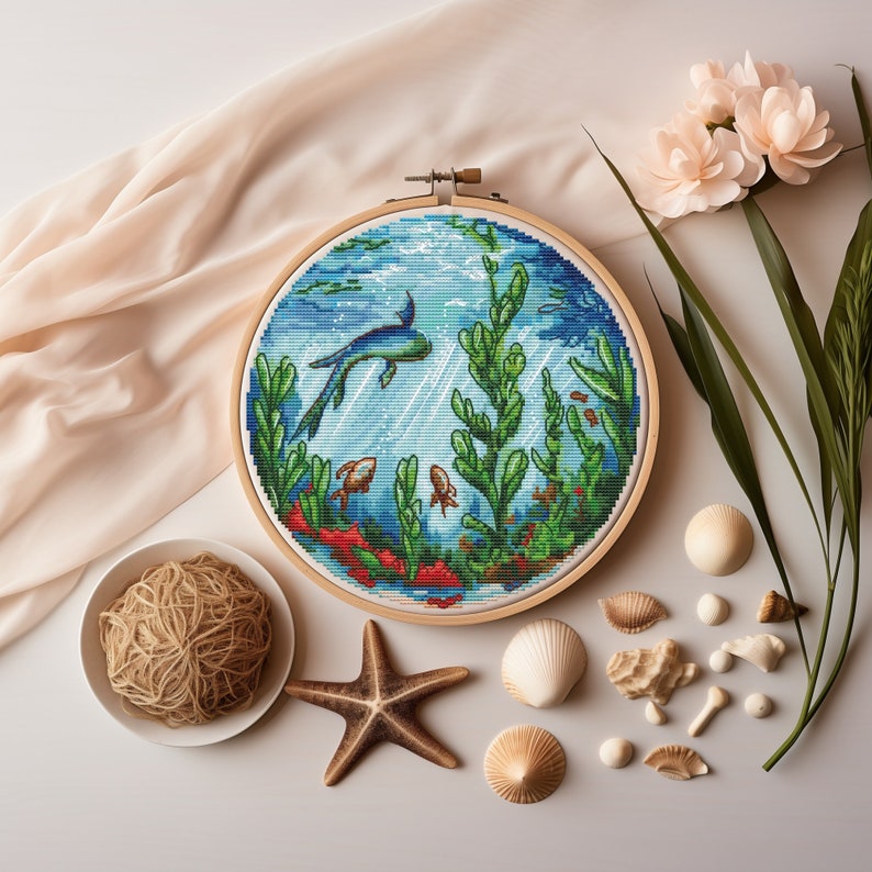 Under the Sea Cross Stitch Pattern, Ocean Embroidery Designs, Marine ...