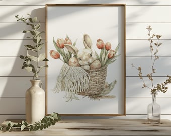 Cross Stitch Pattern With Cute Bunny Easter Cross Stitch PDF Floral Cross Stitch Designs Embroidery Designs Cottagecore Cross Stitch Pattern
