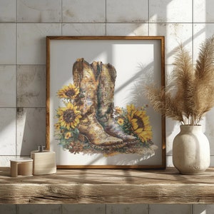Floral Cross Stitch Pattern PDF With Cowgirl Boots Modern Cross Stitch Designs Watercolor Embroidery Designs Sunflowers Cross Stitch Charts
