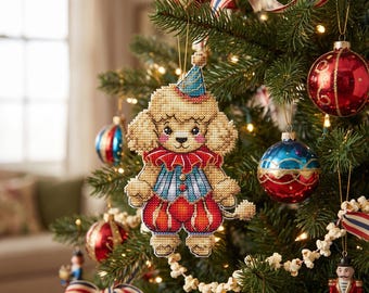Cross Stitch Pattern PDF With Circus Poodle, Embroidery Design For Kids, Counted, Dog Cross Stitch Diagram, Saga File, Nursery Room Decor