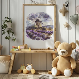 Modern Cross Stitch Pattern With Windmill In Lavender Cross Stitch Art Embroidery Design Landscape Cross Stitch PDF Count Cross Stitch Chart