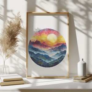 Landschaft Kreuzstichmuster mit Bergen, Natur Kreuzstichmuster, gezählt, wilde Natur Stickmuster, einfache Kreuzstichvorlage