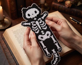 Bookmark Cross Stitch Pattern With Cat Skeleton Ghost, Halloween Embroidery PDF, Counted Cross Stitch, Halloween Kid Gifts, Do It Yourself