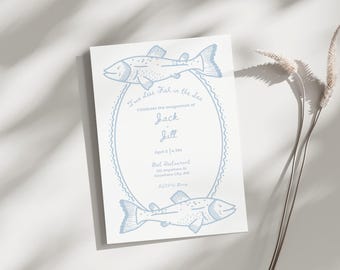 Two Less Fish in the Sea Hand-Drawn, Light Blue Engagement Invitation Template | Editable in Canva | Printable Digital Download