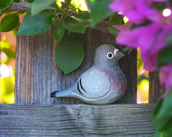Hand Carved Pigeon Figurine, Painted Wooden Bird Sculpture, Cute Animal Decor, Gift for Bird Lover