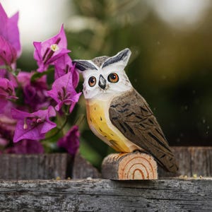 Wooden Owl Hand-Carved  | Rustic Owl Figurine | Woodland Decor | Hand-Painted Owl Sculpture | Cute Gift | Artisan Wood Carving