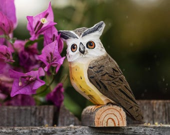 Met de hand gesneden houten uil | Rustiek beeldje uil | Ambachtelijk houtsnijwerk | Handgeschilderde uilsculptuur | Leuk Vaderdagcadeau