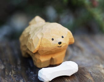 Miniature Puppy with Bone, Cute Handmade Gift, Dog Gift, Home Decor, Charming Animal Figurines