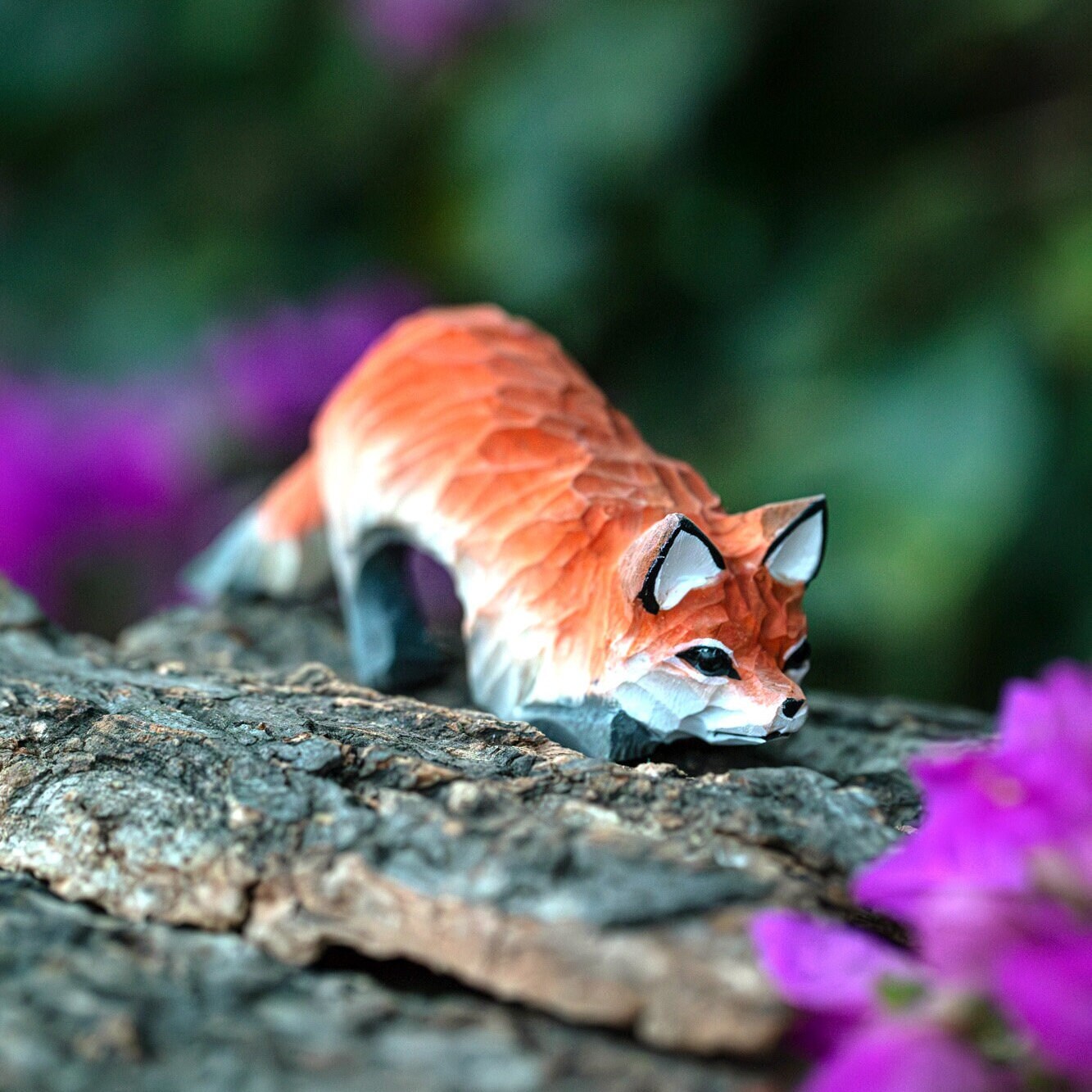 Miniature Wooden Fox Figurine Hand-carved, Cute Handmade Christmas