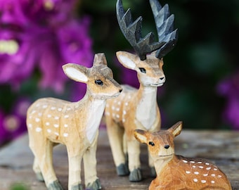 Hand-Carved Deer Family Sculptures, Unique Handmade Gift for Nature Lovers, Rustic Home Decor, Woodland Animal Art