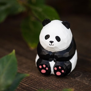 Hand Carved Cute Wood Panda | Unique and Colorful Handmade Home Decor | Artisan Crafted & Painted Panda Art | Adorable Gift