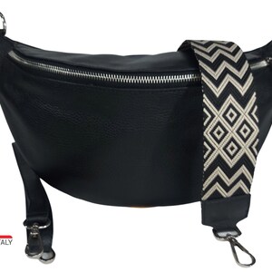 Fanny pack leather XXL, ladies crossbody bag with changing strap, beautiful slingbag hipbag black extra large Wave