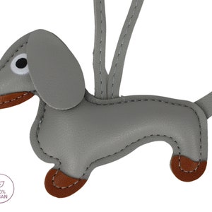 Taschenanhänger Dackel Handgemacht Weich, Vegan Leder Bag Charm, Taschenanhänger Dachshund, Stillvolle handgefertigte Accessoires Grau