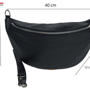 Fanny pack leather XXL, ladies crossbody bag with changing strap, beautiful slingbag hipbag black extra large Schwarz