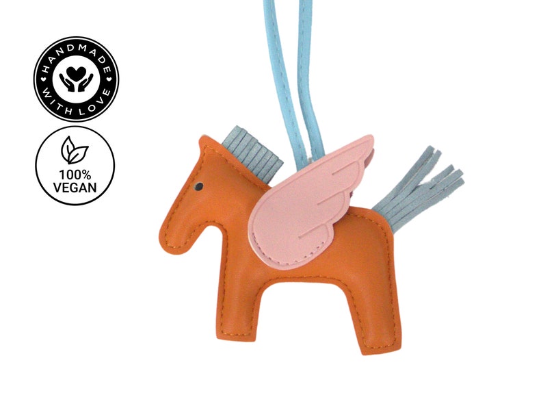 Tashanger paard handgemaakt met zacht veganistisch lederen sleutelhanger, paard tas bedel, sleutelhanger paard, handgemaakte accessoire Oranje
